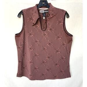 Jamie Sadock Sleeveless Golf Polo with Asian Inspired Print and Collar size L